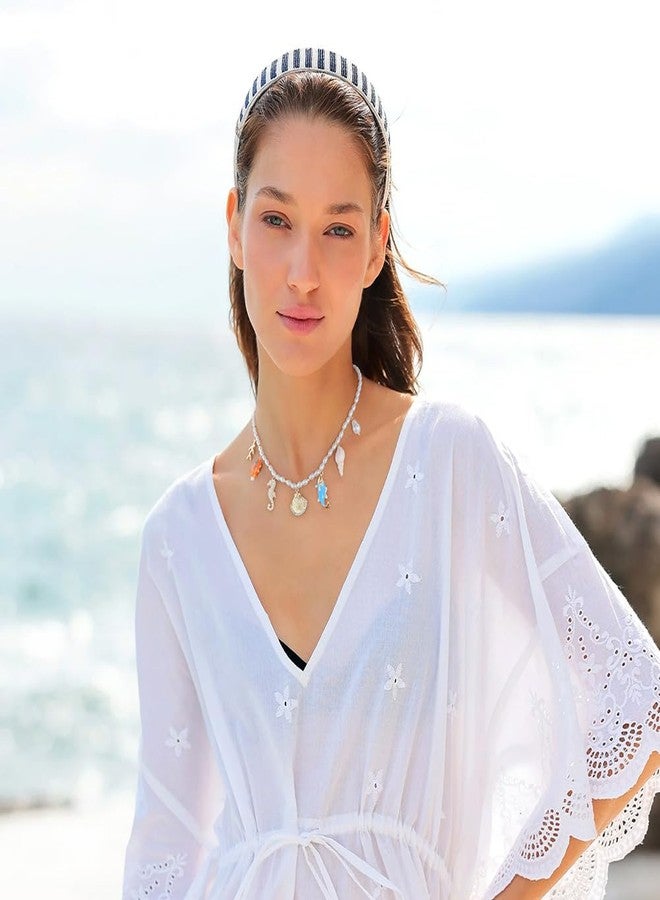 FAUTHENTICUTE Summer Pearl Choker Necklaces For Women Multi-colored Coral Conch Shell And Seahorse Fish Charms Cute Beach Necklaces For Women - Image 3